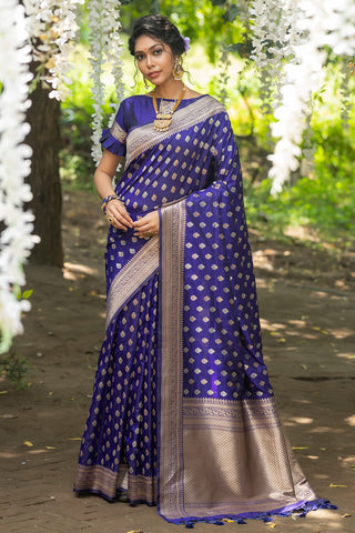 Ship From India! Soft Banarasi Cotton Silk Saree with Pure Zari over the Pallu Fully Stitched Blouse, Listing ID: PRE8978821316890