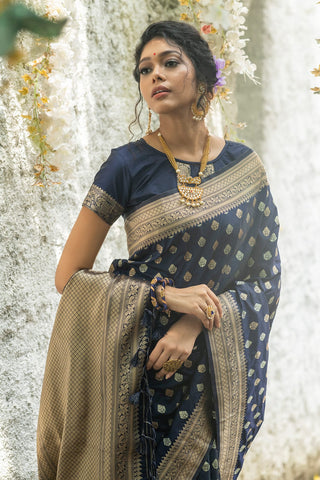 Ship From India! Soft Banarasi Cotton Silk Saree with Pure Zari over the Pallu Fully Stitched Blouse, Listing ID: PRE8978821316890