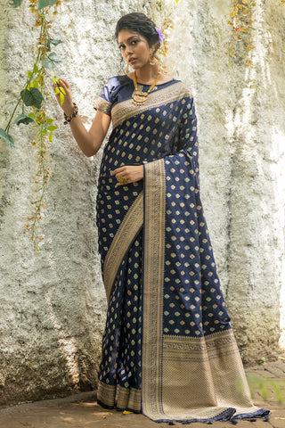 Ship From India! Soft Banarasi Cotton Silk Saree with Pure Zari over the Pallu Fully Stitched Blouse, Listing ID: PRE8978821316890