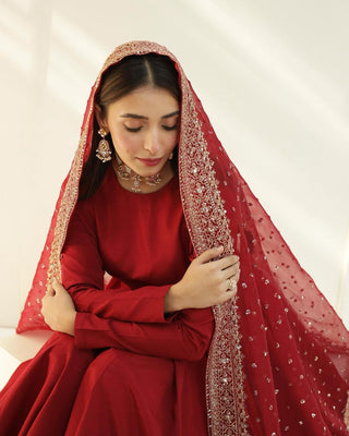 Ship From India! Varman Dresses For Women Party Wear Gown Kurtis Suit Georgette with Canva Patta at Neckline Red Color, Listing ID: PRE8934156173594