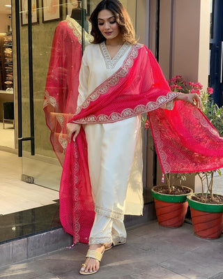 Ship From India! Varman Dresses For Women Party Wear Gown Kurtis Suit Chandler Cotton Silk Traditional White Color, Listing ID: PRE8956635283738