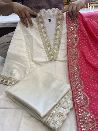 Ship From India! Varman Dresses For Women Party Wear Gown Kurtis Suit Chandler Cotton Silk Traditional White Color, Listing ID: PRE8956635283738