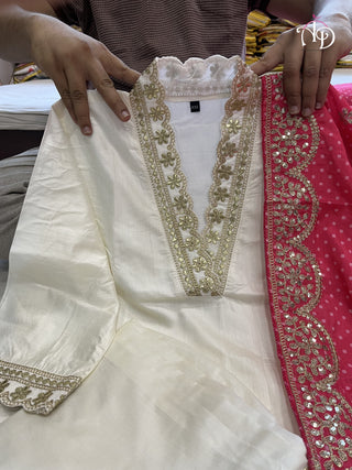 Ship From India! Varman Dresses For Women Party Wear Gown Kurtis Suit Chandler Cotton Silk Traditional White Color, Listing ID: PRE8956635283738