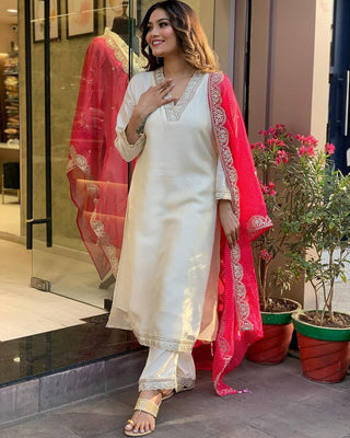 Ship From India! Varman Dresses For Women Party Wear Gown Kurtis Suit Chandler Cotton Silk Traditional White Color, Listing ID: PRE8956635283738
