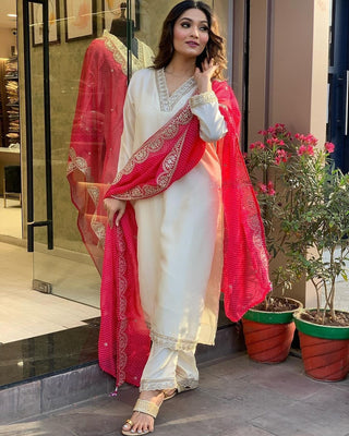 Ship From India! Varman Dresses For Women Party Wear Gown Kurtis Suit Chandler Cotton Silk Traditional White Color, Listing ID: PRE8956635283738