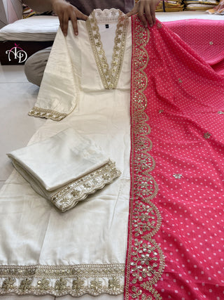 Ship From India! Varman Dresses For Women Party Wear Gown Kurtis Suit Chandler Cotton Silk Traditional White Color, Listing ID: PRE8956635283738