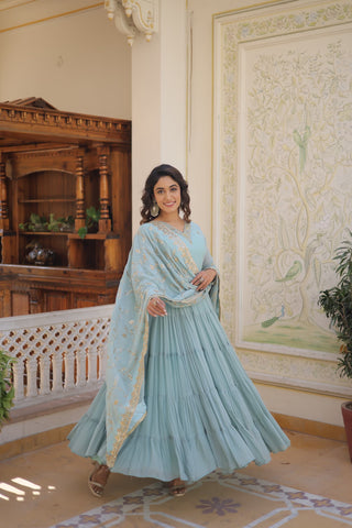 Ship From India! Varman Dresses For Women Party Wear Gown Kurtis Suit Georgette with Sequins Embroidery Work, Listing ID: PRE8939972296986