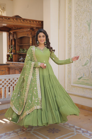 Ship From India! Varman Dresses For Women Party Wear Gown Kurtis Suit Georgette with Sequins Embroidery Work, Listing ID: PRE8939972296986