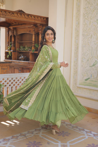 Ship From India! Varman Dresses For Women Party Wear Gown Kurtis Suit Georgette with Sequins Embroidery Work, Listing ID: PRE8939972296986
