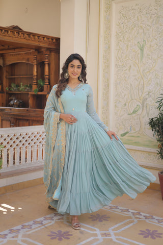 Ship From India! Varman Dresses For Women Party Wear Gown Kurtis Suit Georgette with Sequins Embroidery Work, Listing ID: PRE8939972296986