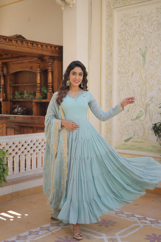 Ship From India! Varman Dresses For Women Party Wear Gown Kurtis Suit Georgette with Sequins Embroidery Work, Listing ID: PRE8939972296986