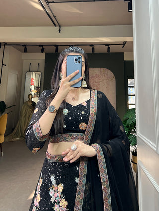 Ship From India! Varman Lehenga For Women Ready To Wear Lehenga Choli Georgette Sequins, Thread Embroidery Party Wear Black Color Fully Stitched Blouse, Listing ID: PRE8944241246490