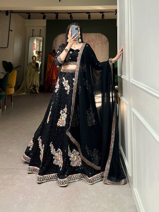 Ship From India! Varman Lehenga For Women Ready To Wear Lehenga Choli Georgette Sequins, Thread Embroidery Party Wear Black Color Fully Stitched Blouse, Listing ID: PRE8944241246490
