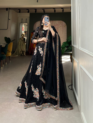 Ship From India! Varman Lehenga For Women Ready To Wear Lehenga Choli Georgette Sequins, Thread Embroidery Party Wear Black Color Fully Stitched Blouse, Listing ID: PRE8944241246490