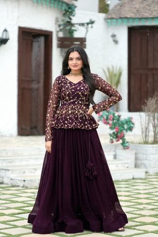 indian-women-lehenga-choli-wine-color
