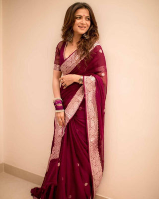 2-3 Days Delivery! Indian Saree for Women Saree Soft Linen Fabric Party Wear Red Color, Listing ID: 9028679598362