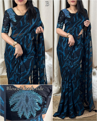 Ship From India! Varman Traditional Indian Saree for Women Ready to Wear Saree Bamber Brasso Velvet Sequins Party Wear Fully Stitched Blouse, Listing ID: PRE8951758225690