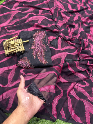 Ship From India! Varman Traditional Indian Saree for Women Ready to Wear Saree Bamber Brasso Velvet Sequins Party Wear Fully Stitched Blouse, Listing ID: PRE8951758225690