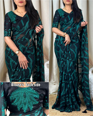 Ship From India! Varman Traditional Indian Saree for Women Ready to Wear Saree Bamber Brasso Velvet Sequins Party Wear Fully Stitched Blouse, Listing ID: PRE8951758225690