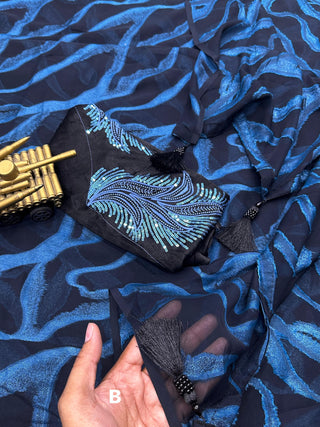Ship From India! Varman Traditional Indian Saree for Women Ready to Wear Saree Bamber Brasso Velvet Sequins Party Wear Fully Stitched Blouse, Listing ID: PRE8951758225690