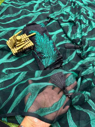 Ship From India! Varman Traditional Indian Saree for Women Ready to Wear Saree Bamber Brasso Velvet Sequins Party Wear Fully Stitched Blouse, Listing ID: PRE8951758225690