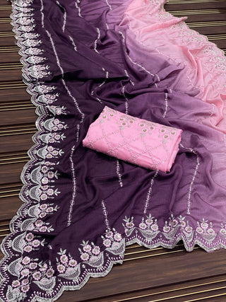 Ship From India! Varman Traditional Indian Saree for Women Ready to Wear Saree Chinon, Banglori Silk with Embroidery Party Wear Fully Stitched Blouse, Listing ID: PRE8940451266842