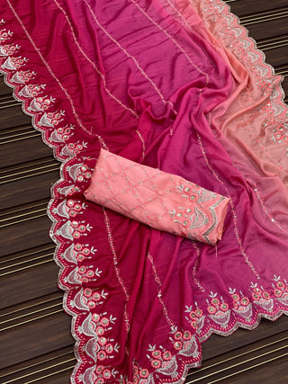 Ship From India! Varman Traditional Indian Saree for Women Ready to Wear Saree Chinon, Banglori Silk with Embroidery Party Wear Fully Stitched Blouse, Listing ID: PRE8940451266842