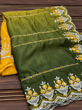 Ship From India! Varman Traditional Indian Saree for Women Ready to Wear Saree Chinon, Banglori Silk with Embroidery Party Wear Fully Stitched Blouse, Listing ID: PRE8940451266842