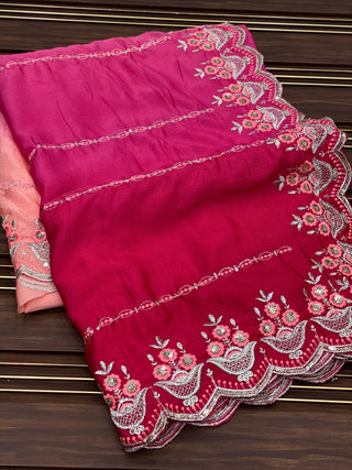 indian-women-saree-stitched-blouse-chinnon-silk-red