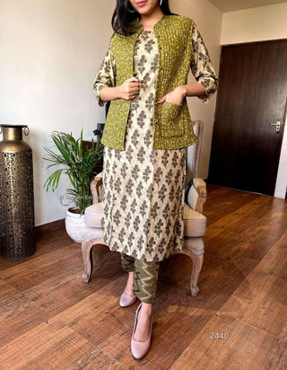 jaipuri-kurti-pant-koti-set-pure-cotton-with-all-over-print-work-color-green-1