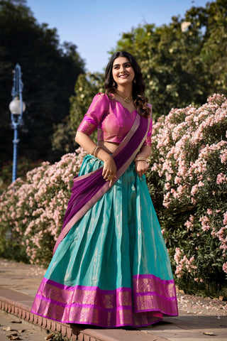 kanchipuram-lehenga-choli-dupatta-set-zari-weaving-work-color-dark-green-1