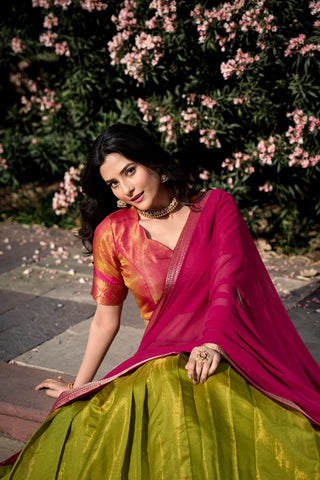 1-4 Days Delivery! Varman Lehenga For Women / Girls Ready To Wear Lehenga Choli Dupatta Set Kanchipuram With Zari Weaving Work Party Wear Fully Stitched Blouse, Listing ID: 9822704664858