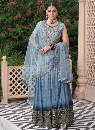 2-3 Days Delivery! Indian Lehenga for Women Ready to Wear Designer Lehenga Choli   Georgette Embroidery, Sequins Work Blue Color  Fully Stitched Blouse, Listing ID:  921569418