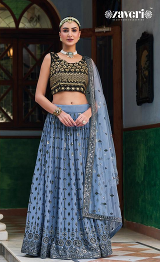 2-3 Days Delivery! Indian Lehenga for Women Ready to Wear Designer Lehenga Choli   Georgette Embroidery, Sequin Blue Color  Fully Stitched Blouse, Listing ID: 198354998