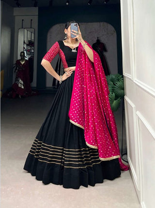 lehenga- choli -dupatta-set-pure-chanderi-zari-weaving-with-gota-patti-lace-work-color-black-3