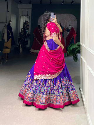 lehenga-choli-dupatta-set-tussar-silk-foil-print-sequins-thread-embroidery-work-color-purple-3