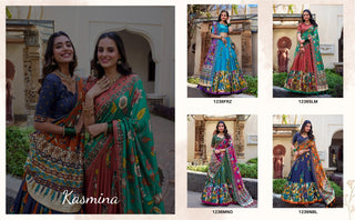 lehenga-choli-dupatta-set-tussar-silk-kalamkari-foil-print-work-1