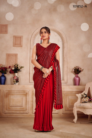 2-3 Days Delivery! Indian Sarees for Women Ready to Wear Pre Stitched One Minute Ready Made Saree to Wear Georgette with Sequins Blue Color , Listing ID: 8596818428186