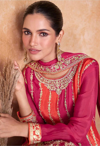 premium-chinon-kurti-sharara-dupatta-set-with-sequins-embroidery-work-color-red-orange-2