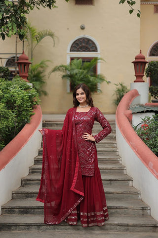 premium-faux-georgette-kurti-sharara-dupatta-set-with-sequins-thread-embroidery-work-color-maroon-1