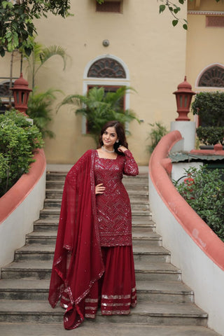 premium-faux-georgette-kurti-sharara-dupatta-set-with-sequins-thread-embroidery-work-color-maroon-3