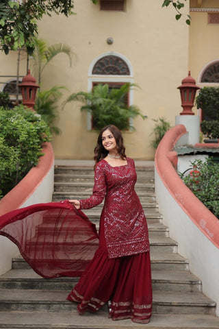 premium-faux-georgette-kurti-sharara-dupatta-set-with-sequins-thread-embroidery-work-color-maroon-4