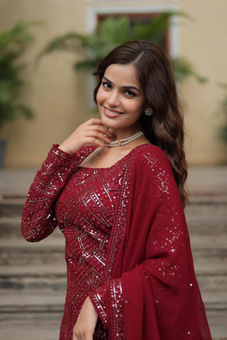 premium-faux-georgette-kurti-sharara-dupatta-set-with-sequins-thread-embroidery-work-color-maroon-5