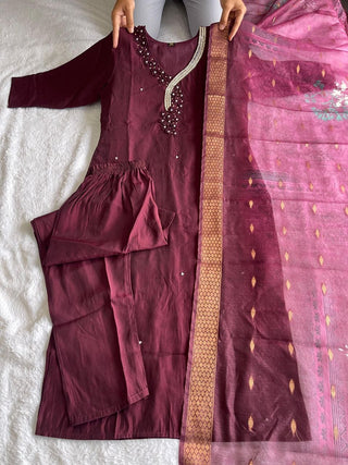 premium-roman-silk-kurti-pant-dupatta-set-embroidery-zari-print-work-color-deep-coffee-1