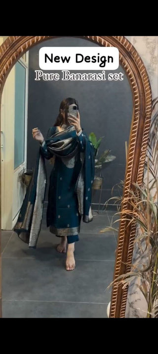 pure-banarasi-kurti-pant-dupatta-suit-set-with-print-hand-zari-waving-jacquard-work-color-blue-1