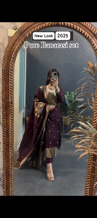 pure-banarasi-kurti-pant-dupatta-suit-set-with-print-hand-zari-waving-jacquard-work-color-maroon-1