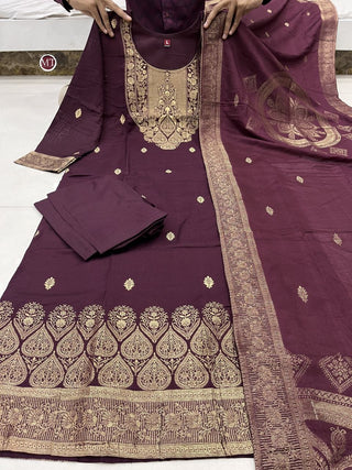 pure-banarasi-kurti-pant-dupatta-suit-set-with-print-hand-zari-waving-jacquard-work-color-maroon-3