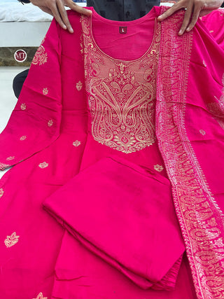 pure-banarasi-top-pant-dupatta-set-with-print-hand-zari-jacquard-weaving-work-color-rani-pink-7