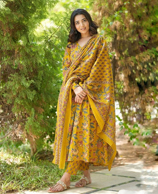 pure-cotton-60-60-kurti-pant-dupatta-suit-set-all-over-print-work-color-yellow