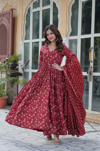 pure-cotton-gown-pant-dupatta-set-with-digital-print-work-color-maroon-2